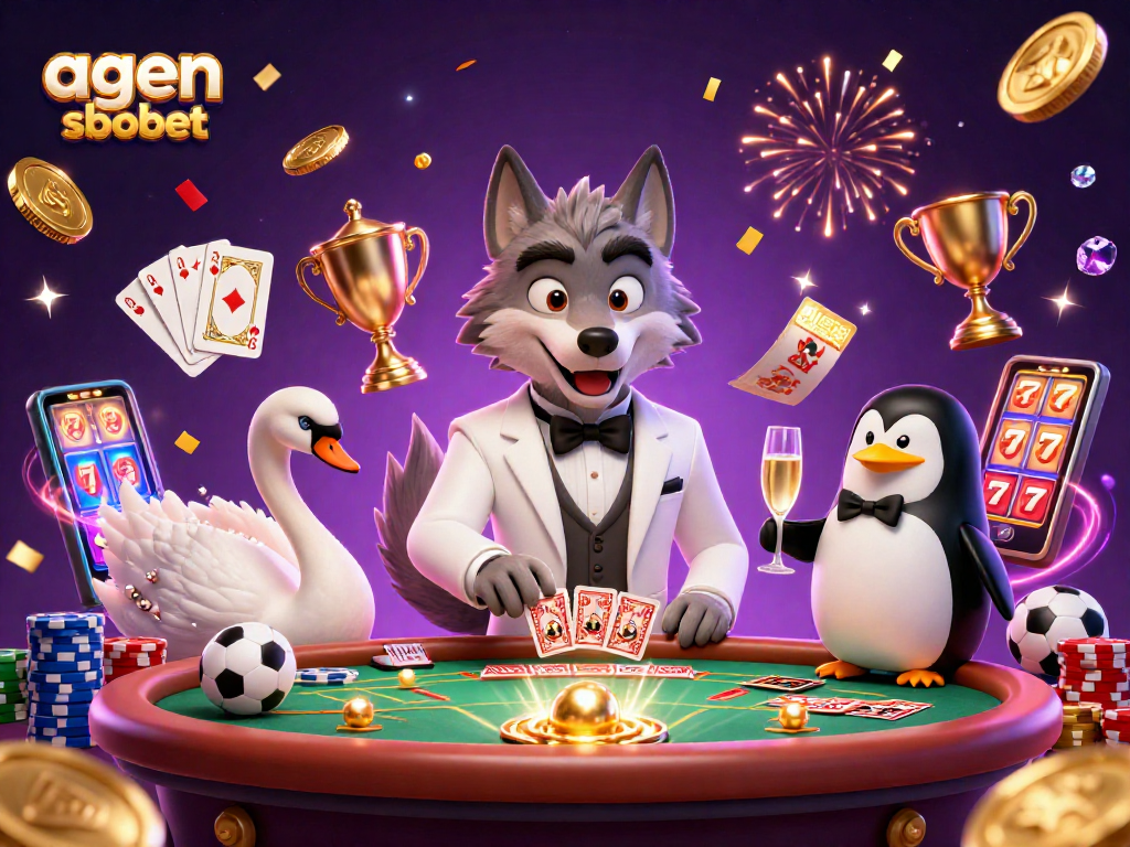 Experience thrilling sports betting with agen sbobet in a vibrant 3D casino illustration.