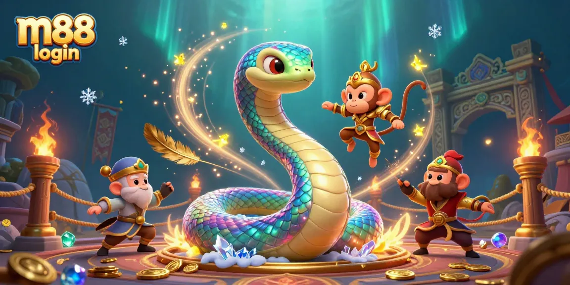 Engage with thrilling m88 login action in a dynamic casino scene with vibrant characters and game elements.