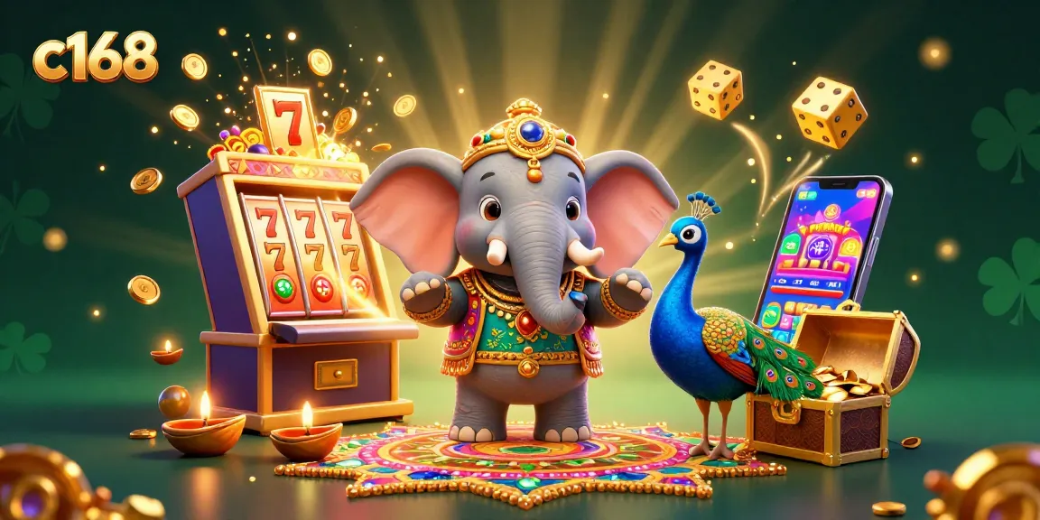 Engage in winning gameplay with c168, featuring vibrant casino elements and festive characters.