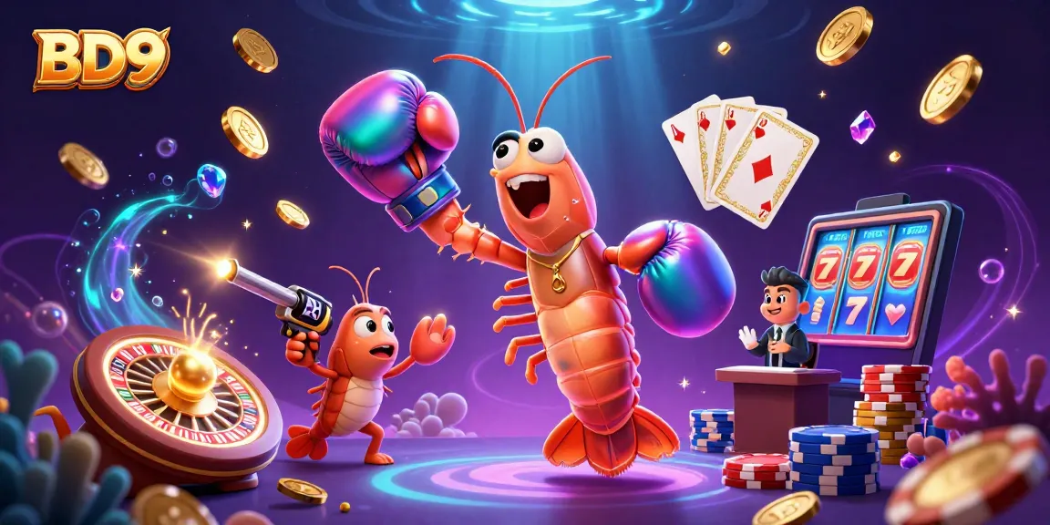 Engage with BD9's dynamic gaming experience featuring action-packed casino elements and lively characters.