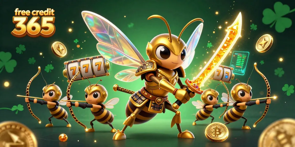 Experience the thrill of free credit 365 with a vibrant casino-themed illustrated scene filled with playful characters and gaming elements.