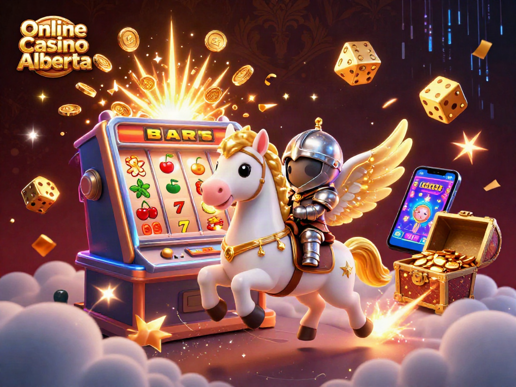 Experience the thrill of Online Casino Alberta with vibrant visuals of slot machines and gaming action.