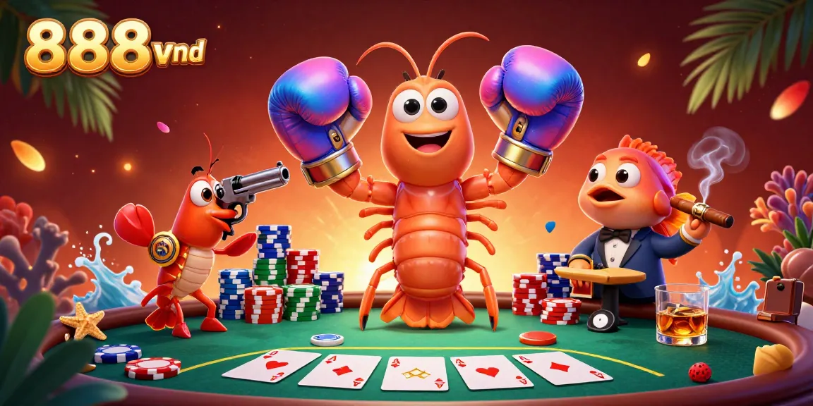 Experience the thrill of 888vnd as a mantis shrimp and friends showcase poker excitement in this vibrant illustration.