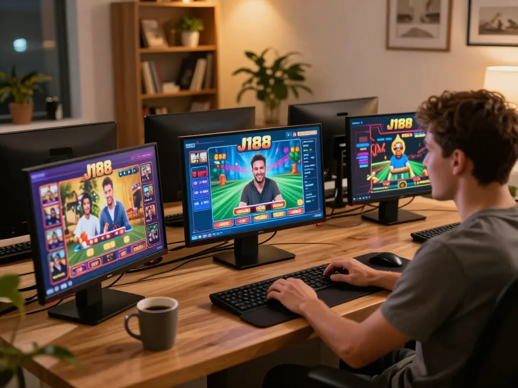 J188 user engaging in online casino gaming with mobile app in a cozy setting.