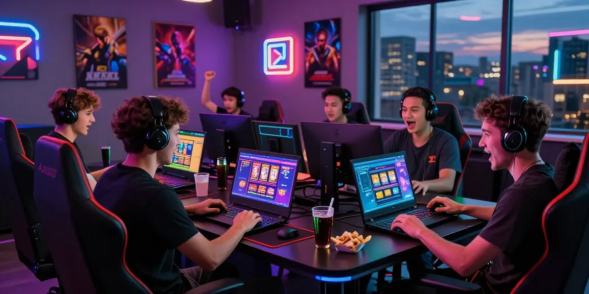 Engaged players exploring new online slot sites in a vibrant gaming room atmosphere.