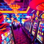 Permainan Slot Game menarik dengan simbol bersinar dan suasana kasino yang cerah.