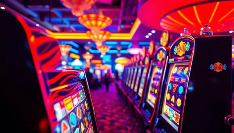 Permainan Slot Game menarik dengan simbol bersinar dan suasana kasino yang cerah.