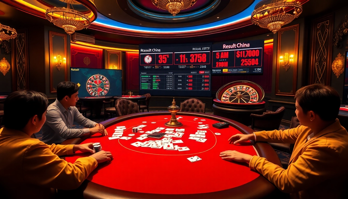 Experience a thrilling poker game while reviewing the latest result china in a vibrant casino.