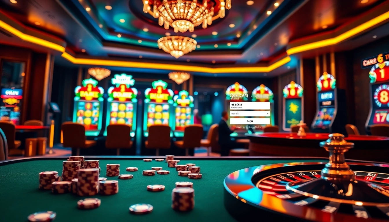 Effortlessly access qqmacan login on a sleek casino platform featuring vibrant slot machines.