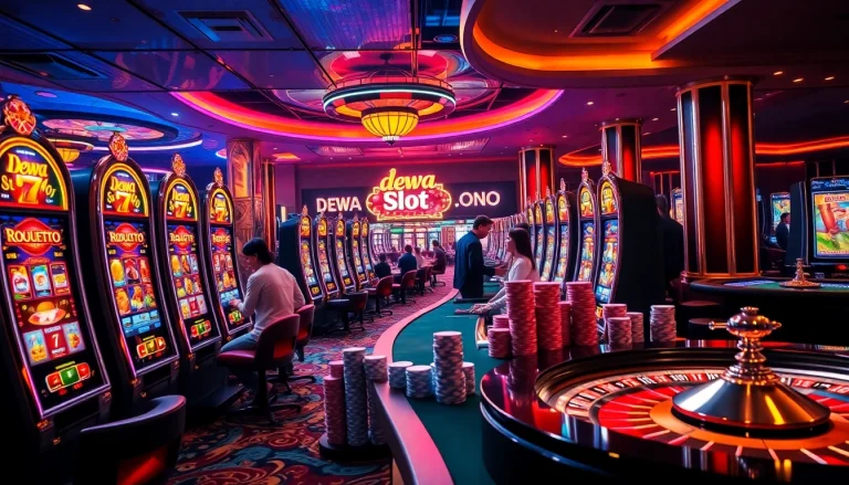 Players enjoying an immersive experience playing the dewa slot in a vibrant casino setting.