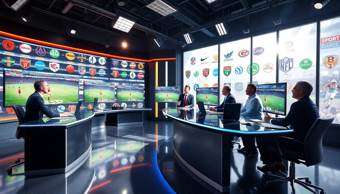 Engaging scene from a sports broadcasting studio showcasing live discussions about Sports Broadcasting.